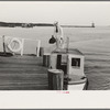 Pilot stepping from pilot boat to dock, Pilottown, Louisiana