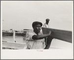 Negro stevedores handling lumber in unloading process, unloading the "El Rito," Pilottown, Louisiana