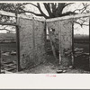 Side wall of old house dating from early nineteenth century showing details of construction. Showing use of mud and moss as filling agent. Near Edgard, Louisiana