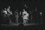 Edward Winter [left], Peg Murray [center] and ensemble in the stage production Cabaret