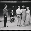 Bert Convy [left], Harold Prince [second from left], Peg Murray [second from right], Lotte Lenya [right] and unidentified [center] in rehearsal for the stage production Cabaret
