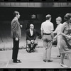 Bert Convy [left], Harold Prince [second from left], Lotte Lenya [second from right], Peg Murray [right] and unidentified [center] in rehearsal for the stage production Cabaret