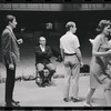 Bert Convy [left], Harold Prince [second from left], Peg Murray [second from right], Lotte Lenya [right] and unidentified [center] in rehearsal for the stage production Cabaret