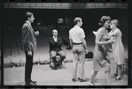 Bert Convy [left], Harold Prince [second from left], Peg Murray [second from right], Lotte Lenya [right] and unidentified [center] in rehearsal for the stage production Cabaret