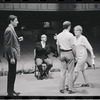 Bert Convy [left], Harold Prince [second from left], Lotte Lenya [right] and unidentified [second from right] in rehearsal for the stage production Cabaret