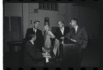 John Kander, Fred Ebb, Jill Haworth, Harold Prince and unidentified in rehearsal for the stage production Cabaret