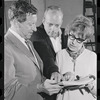 Jack Gilford, Harold Prince and Lotte Lenya in rehearsal for the stage production Cabaret