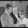 Jack Gilford, Harold Prince and Lotte Lenya in rehearsal for the stage production Cabaret