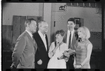 Jack Gilford, Harold Prince, Lotte Lenya, Bert Convy and Jill Haworth in rehearsal for the stage production Cabaret