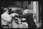 Peg Murray, Lotte Lenya, Harold Prince and unidentified [left] in rehearsal for the stage production Cabaret