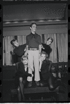 Joel Grey and dancers in rehearsal for the stage production Cabaret