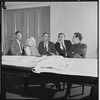 Jack Gilford, Jill Haworth, John Kander, Fred Ebb and Joel Grey in rehearsal for the stage production Cabaret