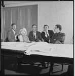 Jack Gilford, Jill Haworth, John Kander, Fred Ebb and Joel Grey in rehearsal for the stage production Cabaret