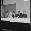 Jack Gilford, Jill Haworth, John Kander, Fred Ebb and Joel Grey in rehearsal for the stage production Cabaret