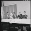 Jack Gilford, Jill Haworth, John Kander, Fred Ebb and Joel Grey in rehearsal for the stage production Cabaret