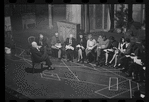 George Abbott [front] and unidentified others in rehearsal for the stage production Flora, the Red Menace