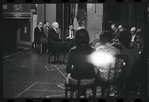 George Abbott [front] and unidentified others in rehearsal for the stage production Flora, the Red Menace
