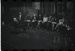 George Abbott [front] and unidentified others in rehearsal for the stage production Flora, the Red Menace