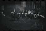 George Abbott [front] and unidentified others in rehearsal for the stage production Flora, the Red Menace