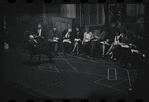 George Abbott [front] and unidentified others in rehearsal for the stage production Flora, the Red Menace