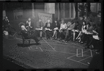 George Abbott [front] and unidentified others in rehearsal for the stage production Flora, the Red Menace