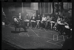 George Abbott [front] and unidentified others in rehearsal for the stage production Flora, the Red Menace