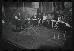 George Abbott [front] and unidentified others in rehearsal for the stage production Flora, the Red Menace