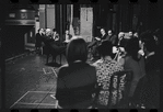 George Abbott [center] and unidentified others in rehearsal for the stage production Flora, the Red Menace