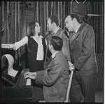 Liza Minnelli, John Kander, Bob Dishy and Fred Ebb in rehearsal for the stage production Flora, the Red Menace