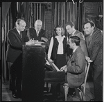 Harold Prince, George Abbott, Liza Minnelli, John Kander and Fred Ebb in rehearsal for the stage production Flora, the Red Menace