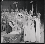 Max Adrian, Louis Edmonds, Barbara Cook and ensemble in the 1956 stage production Candide