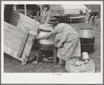 Unloading household goods from trailer in process of setting up camp near Harlingen, Texas