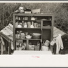 Detail of kitchen cabinet on trailer of white migrant near Harlingen, Texas