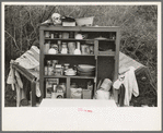 Detail of kitchen cabinet on trailer of white migrant near Harlingen, Texas