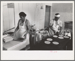 Making tortillas in bake shop, San Antonio, Texas. Tortillas are made of corn flour which is very finely ground and mashed corn. No moisture or baking powder or salt is added