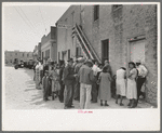 Crowd of people waiting at WPA clothing department, San Antonio, Texas