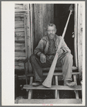 Old Negro (former slave) with horn with which slaves were called. Near Marshall, Texas