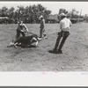 Cowboys throwing a stubborn calf. Cattle ranch near Spur, Texas