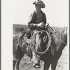 Cowboy on horse with equipment on cattle ranch near Spur, Texas