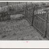Gardens in east Texas are protected from rabbits and dogs by fence. Near Jefferson, Texas