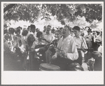 Revivalist rally under tree in square, Saturday afternoon, Tahlequah, Oklahoma