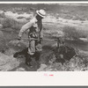 Mr. Johnson, FSA client, shovelling sediment out of the ditch to make the flow more rapid, Syracuse, Kansas