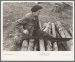 Farmer sawing wood near Bradford, Vermont