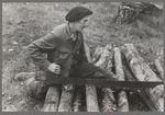 Farmer sawing wood near Bradford, Vermont