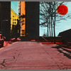 Handpainted negative photo print of street with trees