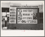 Sign at filling station which also sells liquor, Waco, Texas