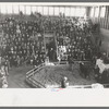 Crowd at the auction of the grand champion bull at the San Angelo Fat Stock Show, San Angelo, Texas