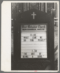 Bulletin board in front of church, Redding, California