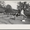 High school horse performs before children of construction workers at Summit City School, Summit City, California