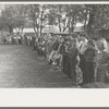 Children of construction workers watching high school horse at Summit City, California